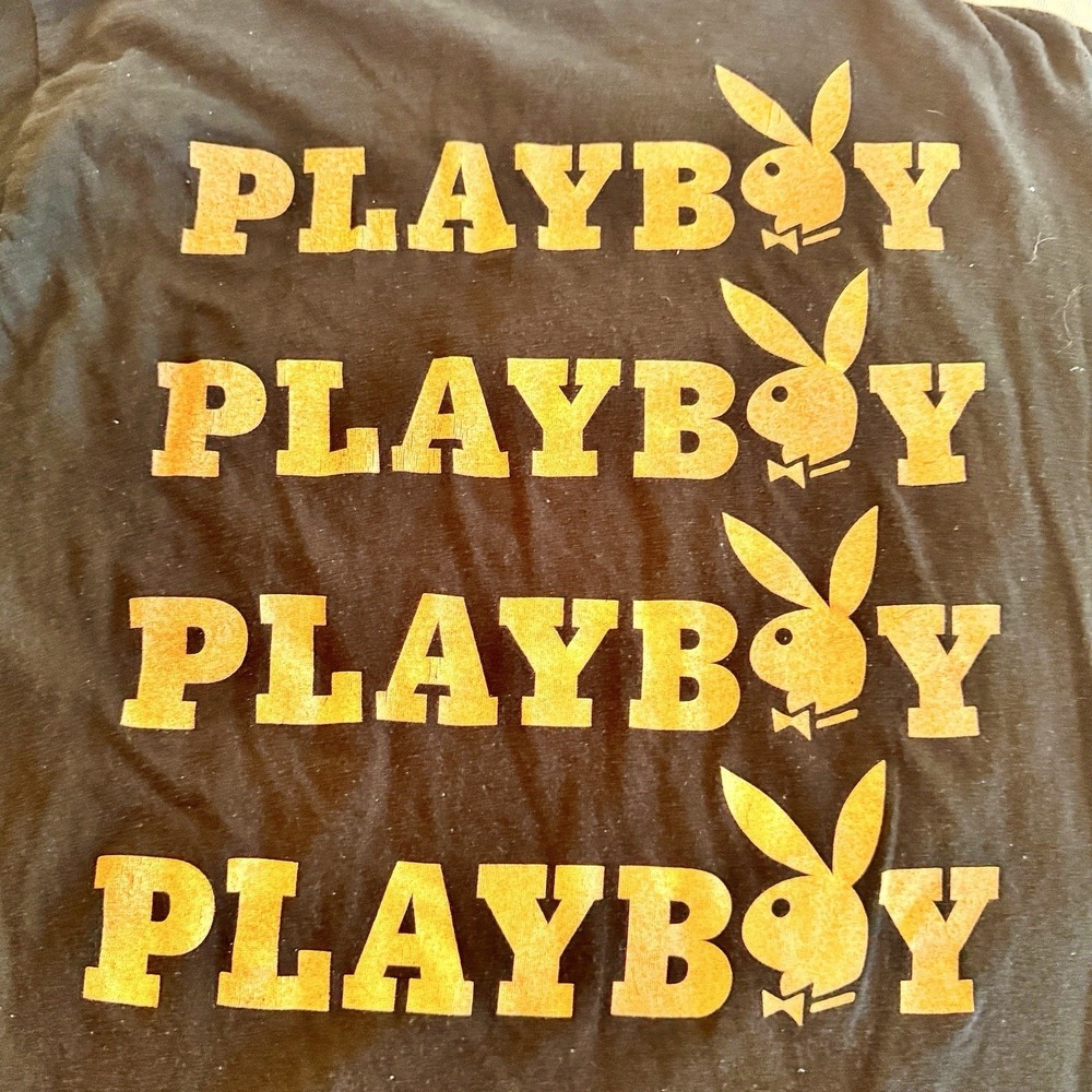 Playboy Bunny Graphic T-Shirt Mens XL Black Gold Logo Stacked Back Y2K Tee